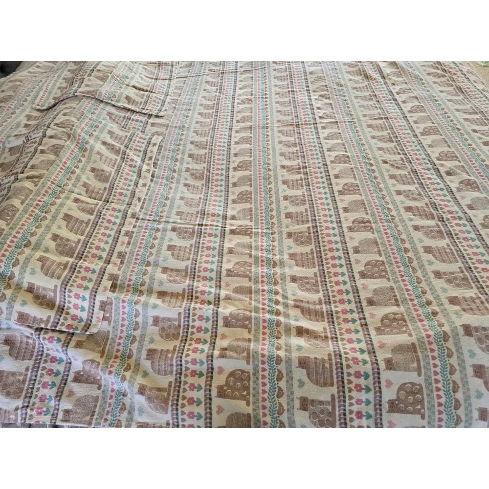 Vintage 80s JP Stevens Cat Print Full Flannel‎ Sheet Set 2 Matching Pillowcases